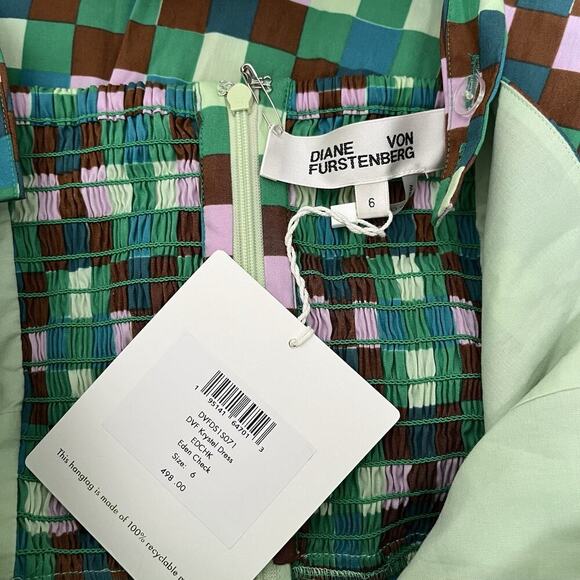 Diane von Furstenberg Krystel Belted Poplin Midi Dress Size 6 Check Retro 50s - Picture 4 of 5